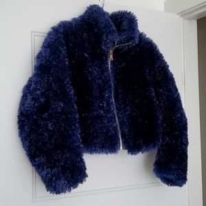 Maeve Teddy Zip Up Coat Navy, Size Small